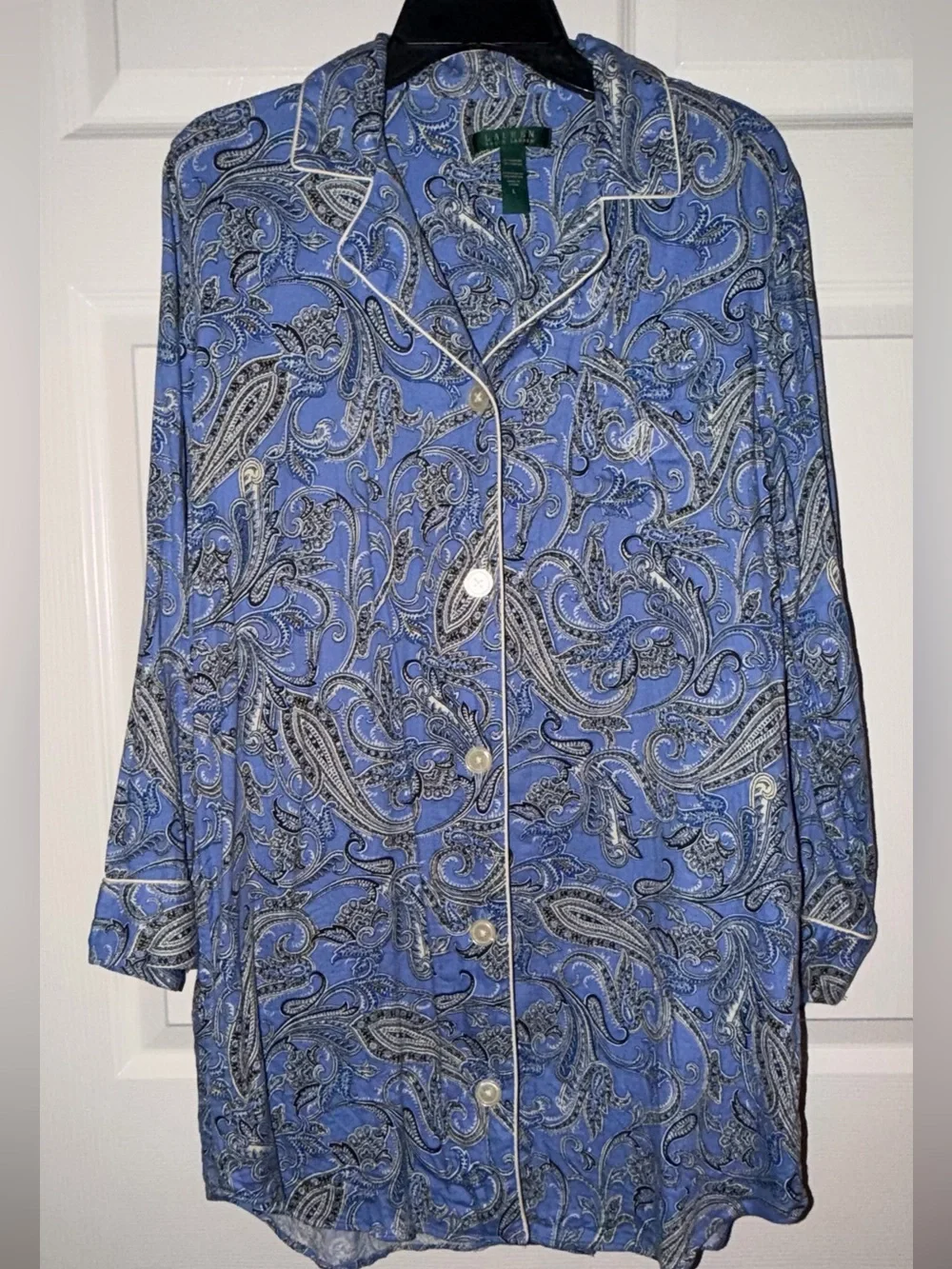 Lauren Ralph Lauren Blue Paisley Nightshirt Button Front Sleep Shirt L